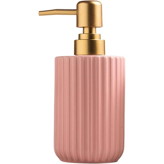 Ceramic Soap Dispenser: 300ml Hand Soap Dispenser Bathroom Shower Dispenser Bottle for Soap, Lotion, Shampoo & Conditioner, Kitchen Hotel Countertop Accessories (Pink)