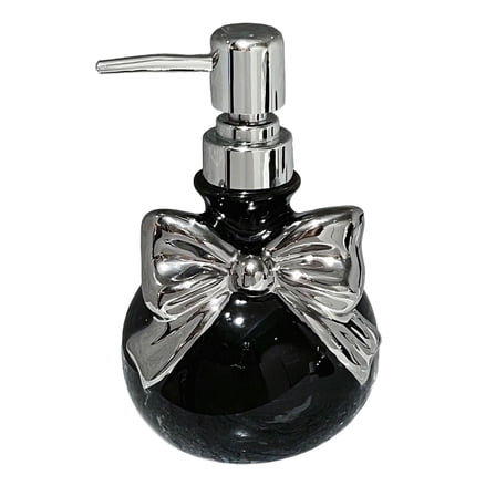 Ceramic Soap Dispenser with Bow Pump, Black Liquid Soap Lotion Dispenser Bottle for Kitchen Bathroom Countertop, Decorative Hand Soap Dispenser with Sleek Pump