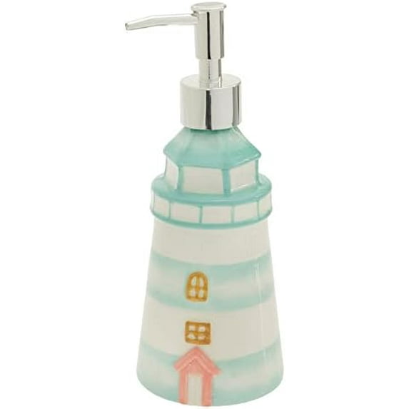 Ceramic Soap Dispenser Coastal Nautical Beach Refillable Liquid Hand Soap Bottle with Pump, 13-Ounces, Lagoon Life Lighthouse