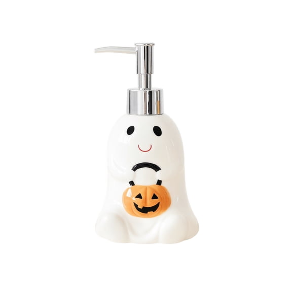Ceramic Soap Dispenser, Halloween Ghost Pumpkin Shaped, 1 Pack Cute Countertop Lotion Pump Bottle, For Bathroom Kitchen Home Restroom Halloween Party Decor Liquid Hand Soap Dispensing