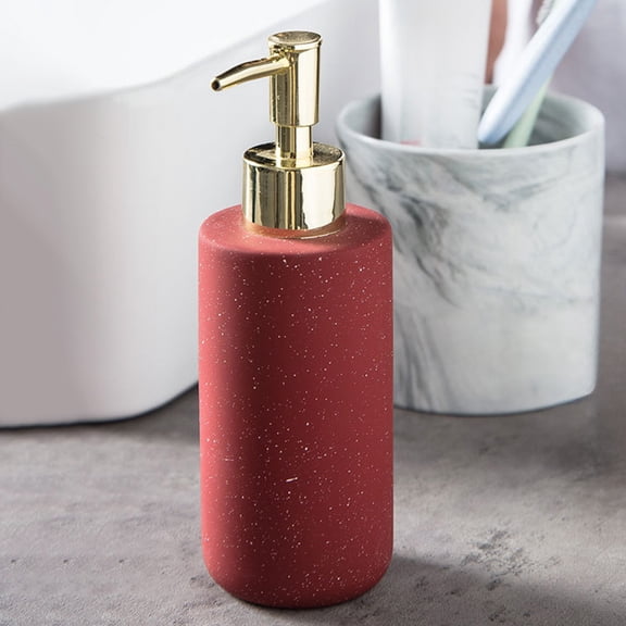 ​​Ceramic Soap Dispenser with Gold Top Pump, Frosted Matte Finish Bathroom Decor Soap Pump, Leakproof Hand Pump for Vanity Countertop (Red)