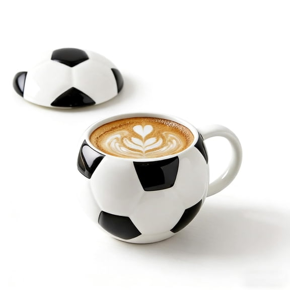 Ceramic Soccer Ball Design Fun Sports Coffee Mug,12.8 oz Football Shaped Ceramic Cup with Lid, Gift Idea for Soccer Fans, Microwave & Dishwasher Safe