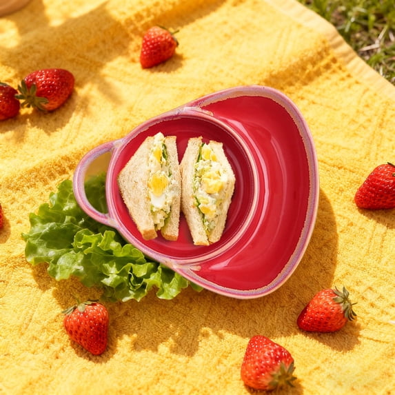 Clean Timer Ceramic Soup And Sandwich Plate Combo, Retro Stoneware Bowl With Handle ...