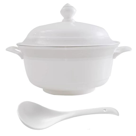Ceramic Soup Bowl with Lid,Double Handle Soup Tureen,Serving Bowl for Cereal, Ramen, Stew, Decorative Tableware for Restaurant Home Kitchen