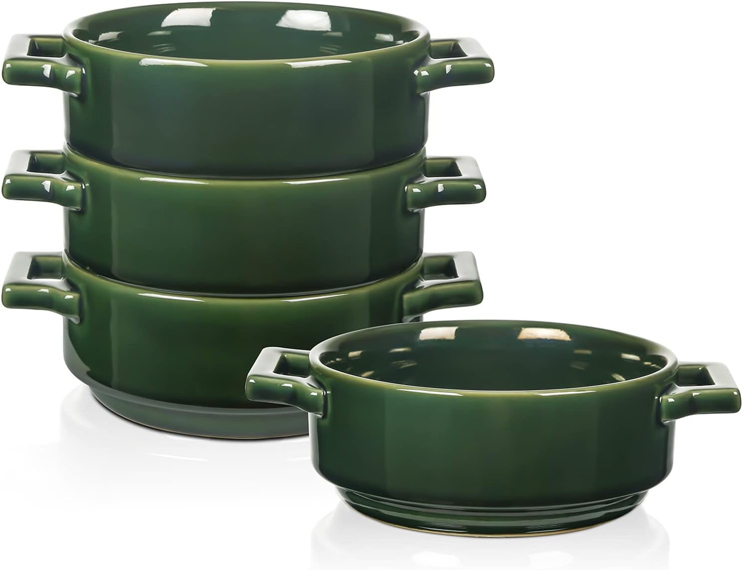 Green Ceramic Soup Bowls with Handles, 24 Oz, Set of 4