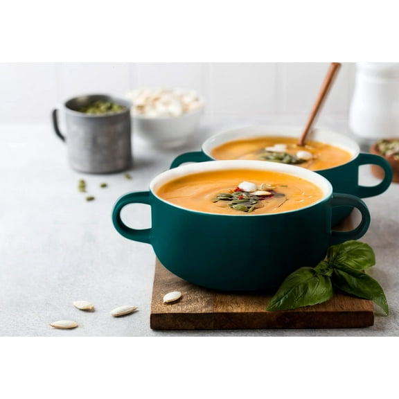 Ceramic Soup Crocks with Handles, 18 oz Set of 4, Oven, Microwave, Dishwasher Safe, for Casserole, Pasta, Cereal