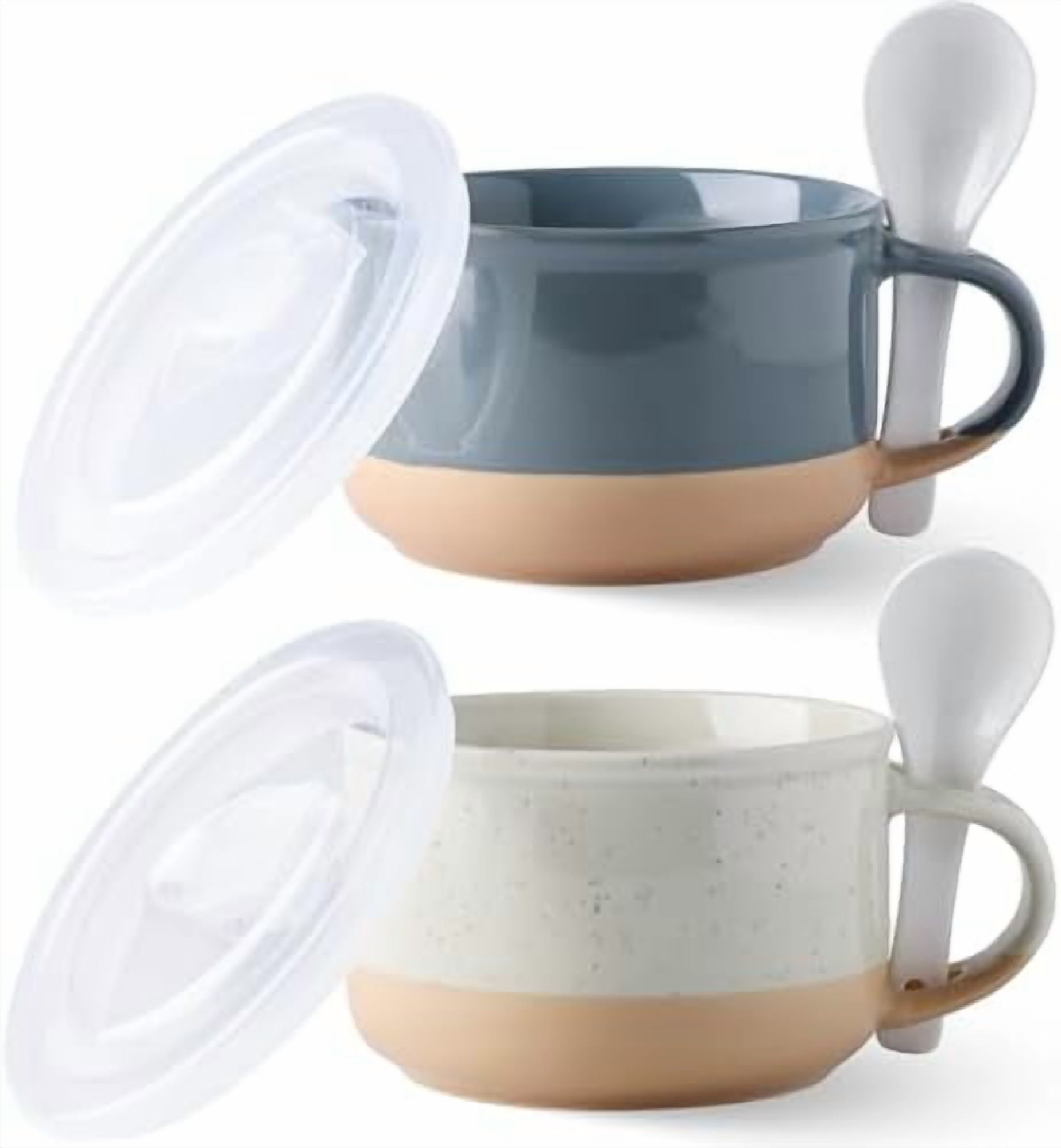 Ceramic Soup Mugs with Handles and Lids,24 OZ Soup Cups Set of 2 with ...