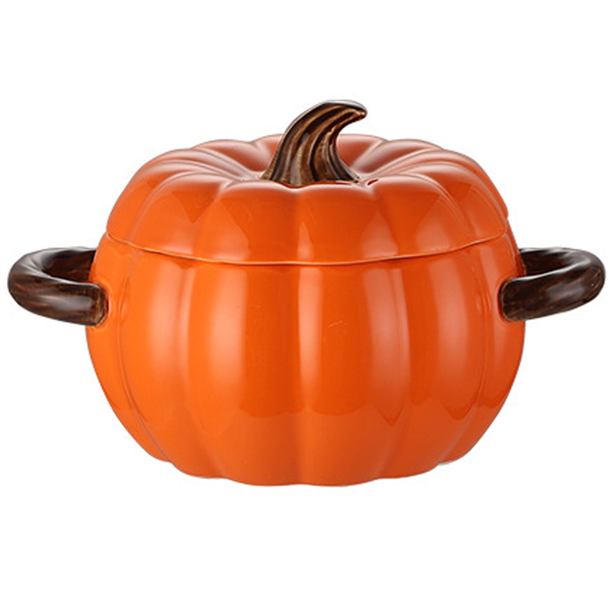 Ceramic Soup Pot With Lid And Handles, Porcelain Pumpkin Cooking Pot