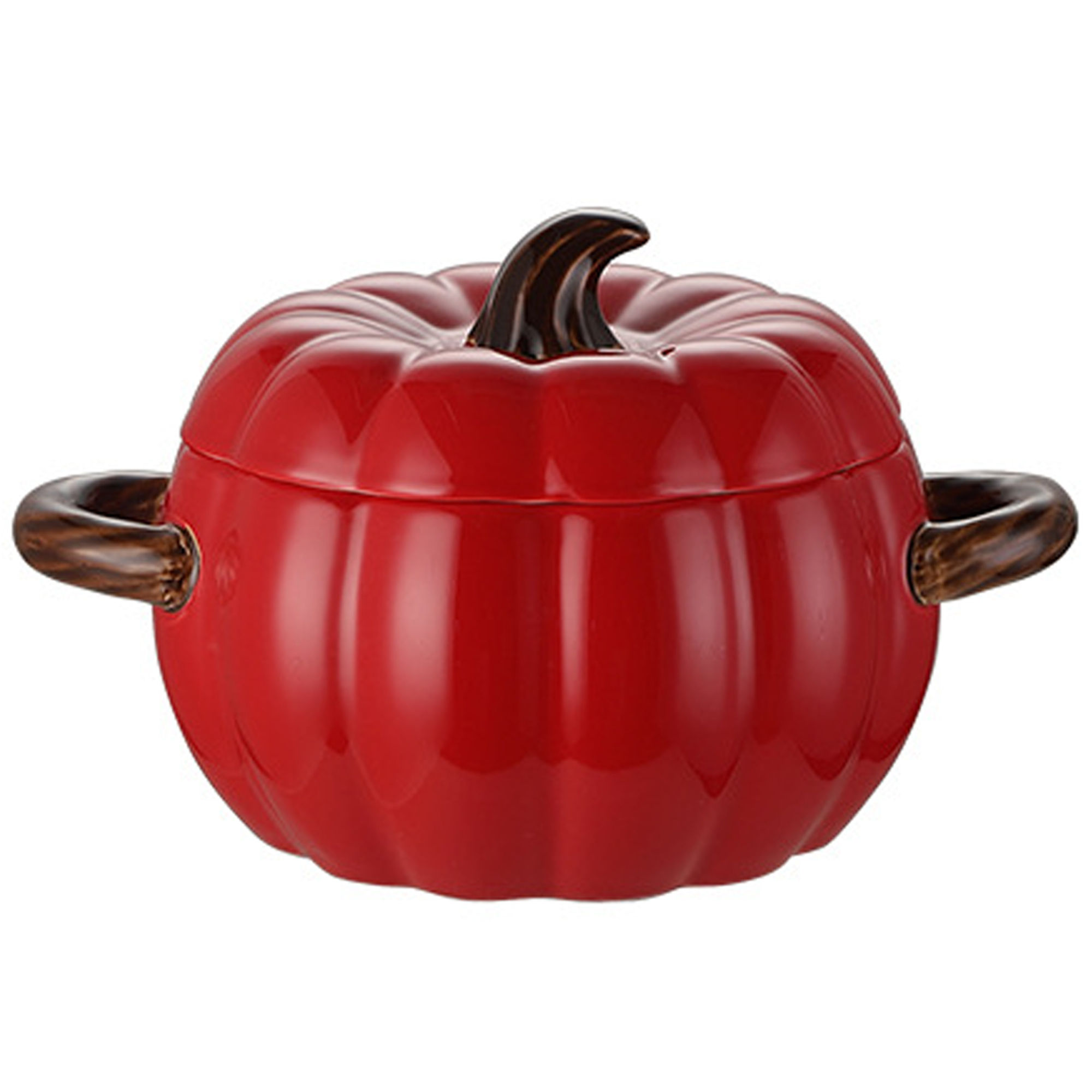 Ceramic Soup Pot With Lid And Handles, Porcelain Pumpkin Cooking Pot