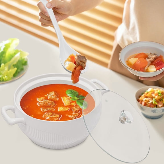 Ceramic Soup Tureen Kitchen Porcelain Serving Soup Tureen with Glass Lid and Soup Ladle