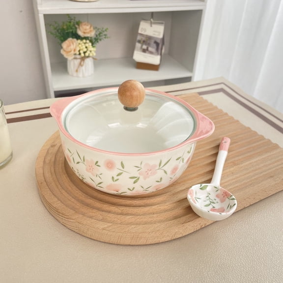 Ceramic Soup Tureen, White Porcelain Soup Pot w/Glass Lid, Ceramic Covered Tureens w/Spoon for Restaurant Home Kitchen, Oven and Dishwasher Safe