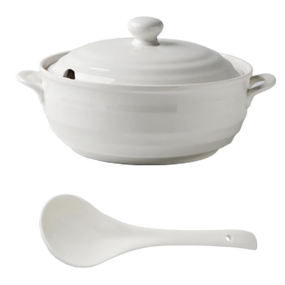 Ceramic Soup Tureen, With Glass Lid Large Capacity Serving With Handles For Restaurant Home Kitchen Decoration Microwave And Dishwasher Safe