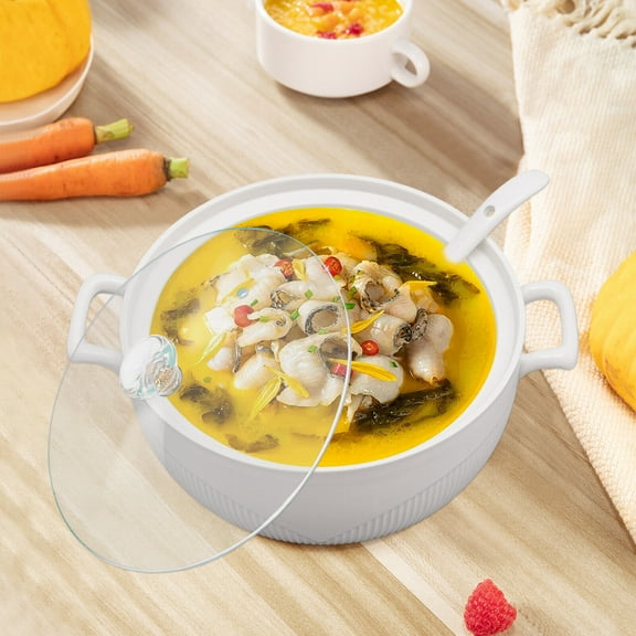Ceramic Soup Tureen with Glass Lid Porcelain Serving Soup Tureen Restaurant Home