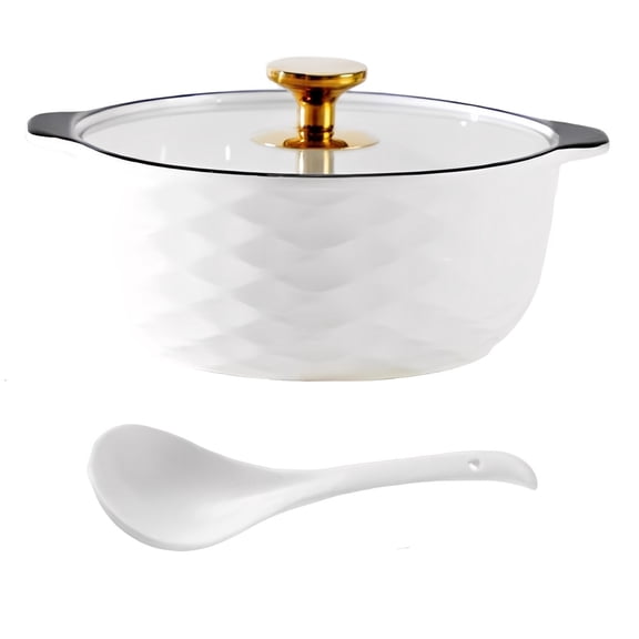 Ceramic Soup Tureen with Ladle,2400ml Round Soup Bowl,Heat-Resistant for Restaurant,Home Kitchen Decoration Pot