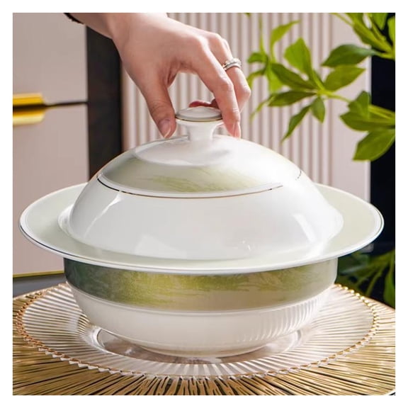 Ceramic Soup Tureen with Lid, Heat Resistant with Double Handles Porcelain Soup Bowl Ceramic Cookware for Home, Kitchen, Dinner