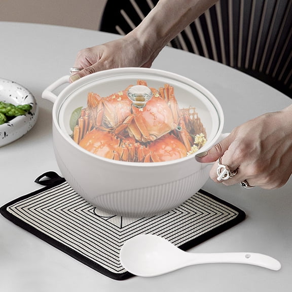 Ceramic Soup Tureen with Lid & Ladle 0.8 Gallon White Porcelain Serving Bowl for Soups, Stews & Gravy