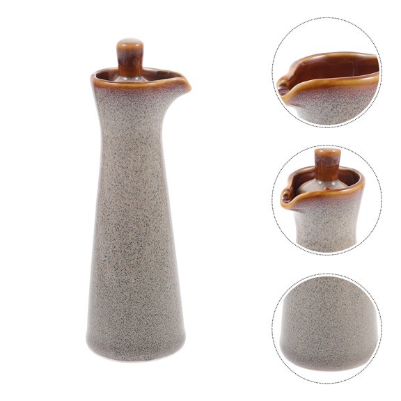 Ceramic Olive Oil Dispenser Pottery Japanese Soy Sauce Vinegar Jar Decanter Kiln Sauce Cruet Bottle with Lid for Kitchen Beige