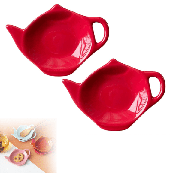 Ceramic Soy Sauce Dish, 2-Piece Kitchen Dipping Bowls Set Tea Bag Coaster & Sushi Soy Sauce Dish Cute Mini Condiment Plates for Ketchup, Snacks, Side Dishes