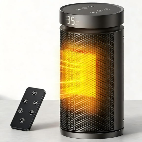 Ceramic Space Heater, 1500W 2-in-1 Heater and Fan with Thermostat, Eco Mode, 75 Oscillation, Overheat and Tip-Over Protection, Portable for Home Office Indoor Use