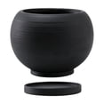 thumbnail image 1 of Ceramic Spherical Vase with Tray, Scandinavian Matte Desk Flower Pot for Living Room Dining Table, Handcrafted Textured Indoor Plant Container for Daisies Carnations, 1 of 6