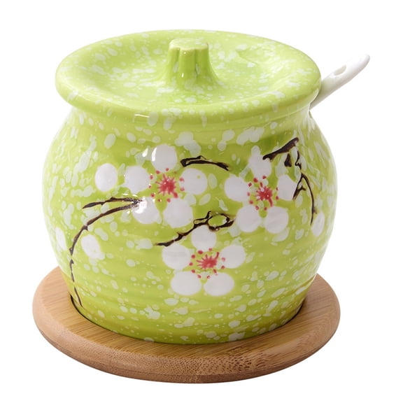 Ceramic Spice Jars, Ceramic Seasoning Container, Kitchen Spice Jar, Sugar Bowl Porcelain with Lid and Spoon,  Condiment Containers Seasoning Box for Home Kitchen Coffee Bar