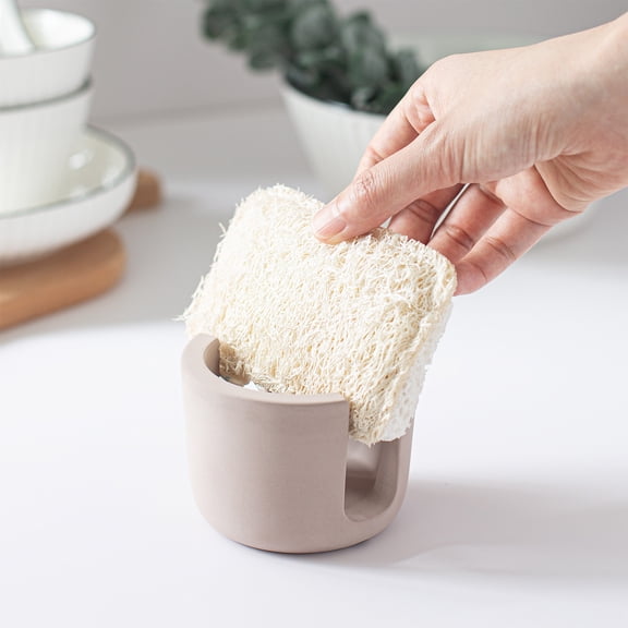 Ceramic Sponge Holder for Kitchen Sink, Brown Soap Dish Drainer Rack, Keeps Countertops Dry and Organized, Compact Storage Solution for Dish Sponges and Scrubbers, Durable and Easy to Clean
