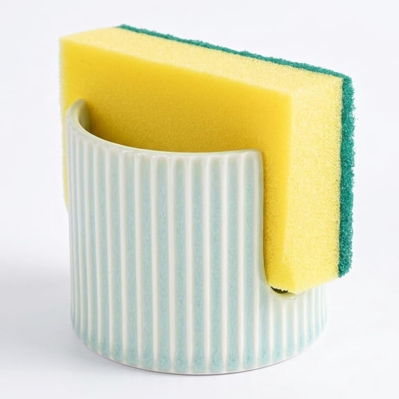 Ceramic Sponge Holder for Kitchen Sink, Quick Dry Sink Organizer with Non-Slip Base, Sponge and Brush Holder for Countertop, Bathroom or Kitchen, Green