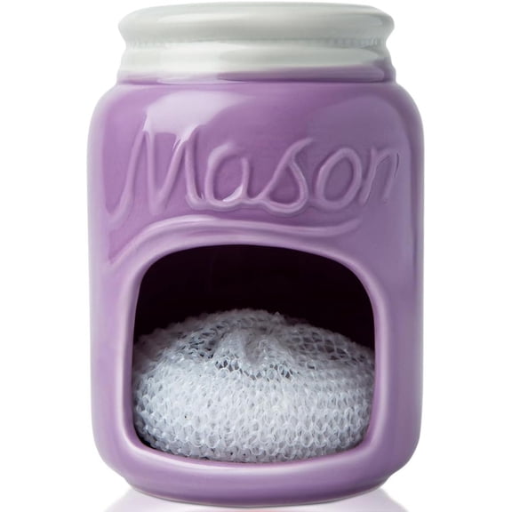 Ceramic Sponge Holder – Purple Farmhouse Sink Caddy – Mason Jar Kitchen Accessory – Includes Free Sponge