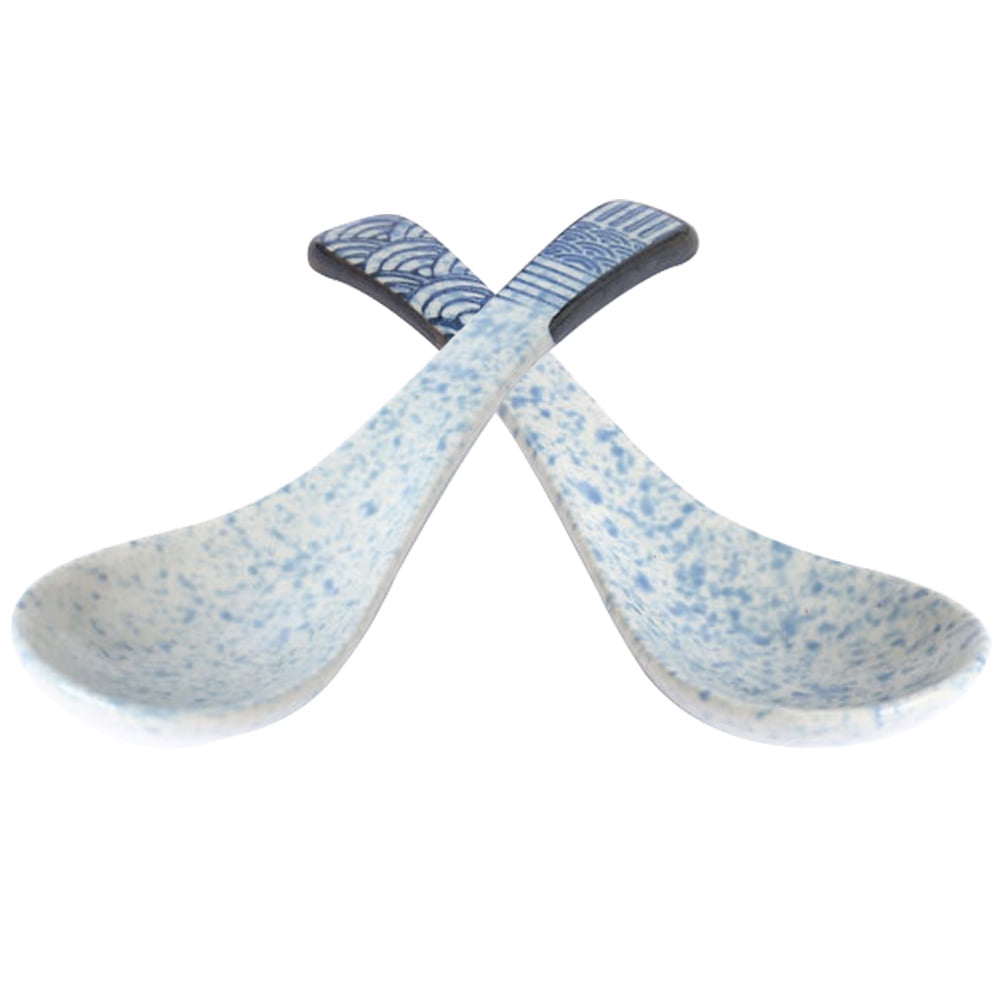 Ceramic Spoon Japanese Soup Blue Multifunction Food 2 Pcs Replaceable