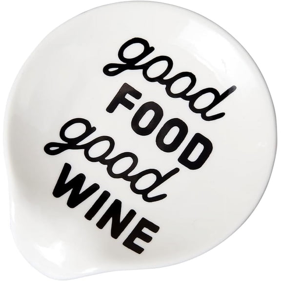 Ceramic Spoon Rest Good Food Good Wine White Fork Rest Holder Heat-Resistant Kitchenware Cooking Gadget Utensil Rest for Kitchen Stove Top Counter Housewarming Gift Grandma