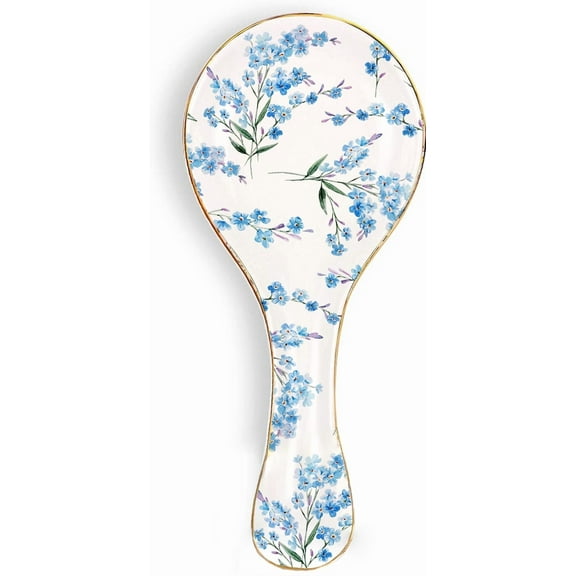 Ceramic Spoon Rest Holder for Kitchen Counter & Stove Top with Floral Pattern Blue Terrazzo