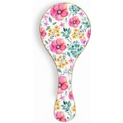 Ceramic Spoon Rest Holder for Kitchen Counter & Stove Top with Floral Pattern Purple Red