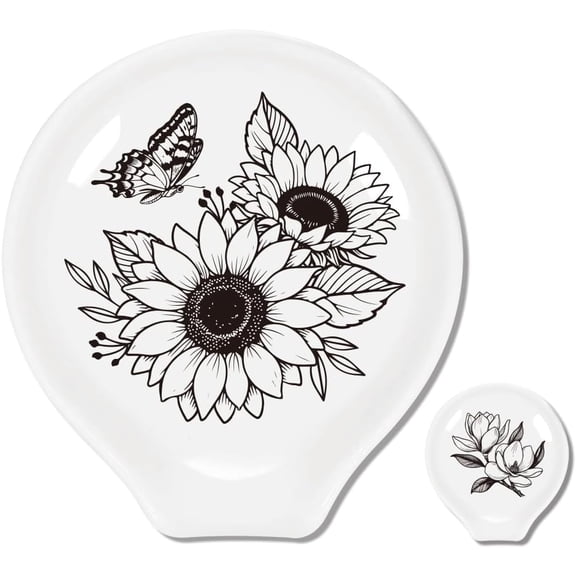 Ceramic Spoon Rest Spoon Holder for Kitchen Counter Flower 90~100x85~91mm 2pcs/set for DIY