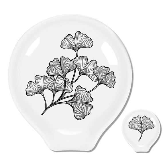Ceramic Spoon Rest Spoon Holder for Kitchen Counter Gingko Leaf 90x85mm 2pcs/set