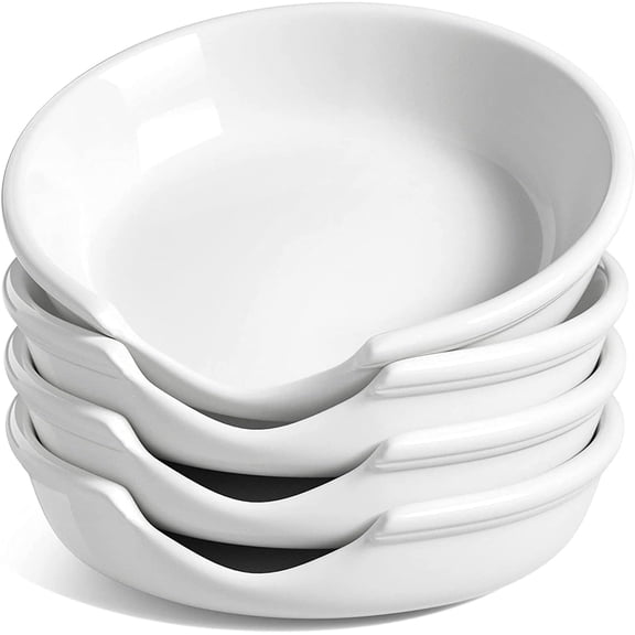 Ceramic Spoon Rest for Stove Top, 4.8 Inch Spoon Holder for Kitchen Counter, Kitchen Gadgets, Coffee Spoon Cradle, Home Accessories for Utensils, Set of 4, White