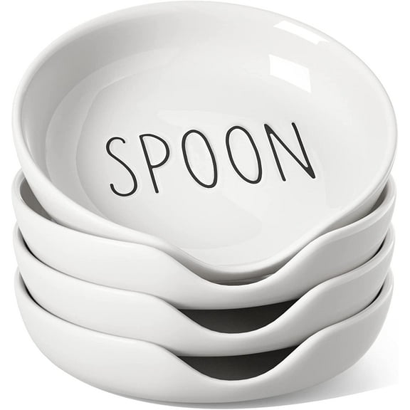 Ceramic Spoon Rest for Stove Top, 5 Inch Spoon Holder for Kitchen Counter Set of 4, Kitchen Gadgets, Coffee Spoon Cradle, Home Accessories for Utensils, Dishwasher Safe, White
