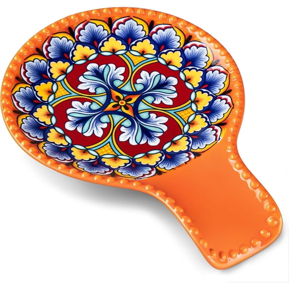 Ceramic Spoon Rest for Stove Top, 7.7 Inch Cooking Spoon Holder for Kitchen Counter Decor, Spoon Holder for Coffee Spoon Rest, Spoon Cradle, Spatula, Spoons or Tongs, Decorations, Orange
