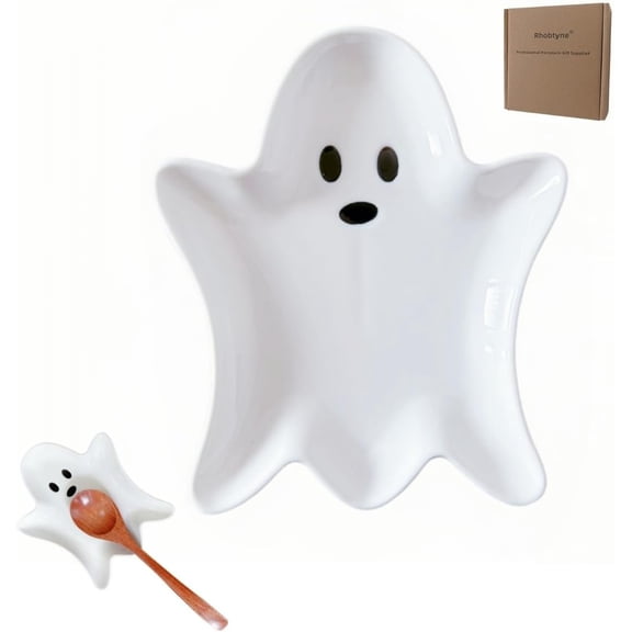 Ceramic Spoon Rest for Stove Top, Halloween Ghost Cute Spoon Rest for Kitchen Counter, Cooking Spoon Holder for Kitchen Counter, Utensil Rest Spatula Rest Ladle Holder Tong Rest (White)