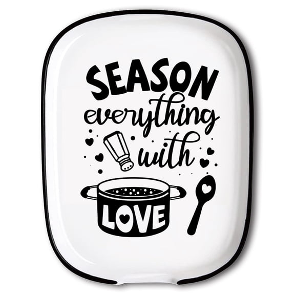 Ceramic Spoon Rest for Stove Top Season Everything with Love Pattern 4.52"x5.9" Large Spoon Holder Heat Resistant Utensil Holder Kitchen Counter Decor