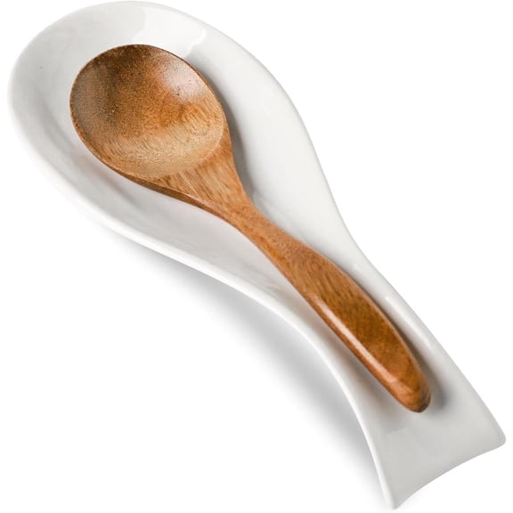 Tikooere Large 8.7-Inch Ceramic Spoon Rest, Heat-Resistant & Dishwasher Safe Utensil Holder for Stovetop and Kitchen Counter,Elegant Design,White(1 PC)