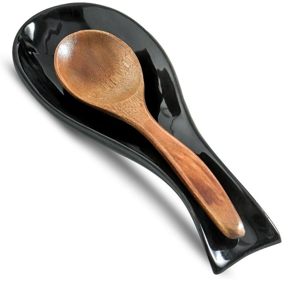 Tikooere Large 8.7-Inch Ceramic Spoon Rest, Black(1 PC)