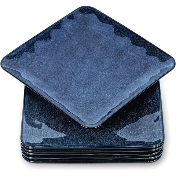 Ceramic Square Plates Set of 6 - Porcelain 8 inch Dinner Plates for Salad Dessert Appetizer Bread - Microwave Oven and Dishwasher Safe