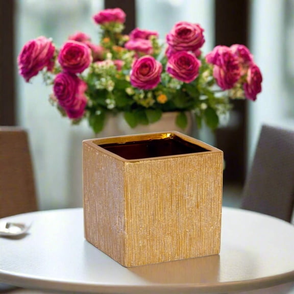 Poppy Ceramic Brushed Golden Square Pot