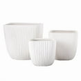 thumbnail image 1 of Ceramic Square Pot with Brushed Column Design Body & Tapered Bottom, Matte White - Set of 3, 1 of 1