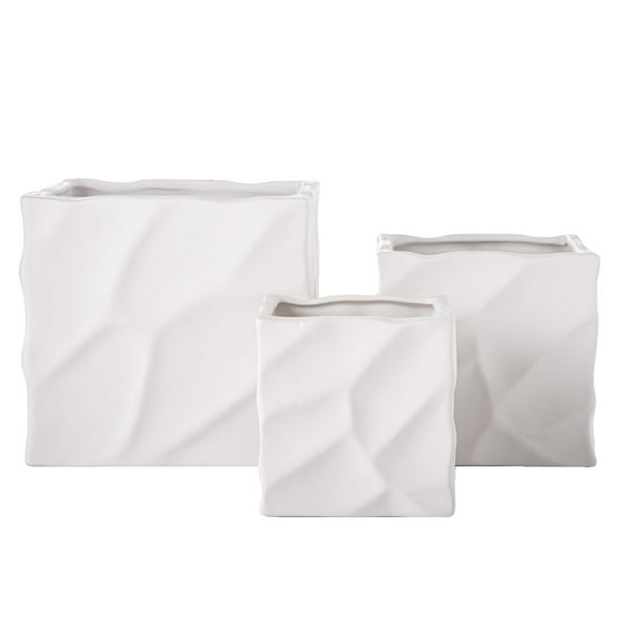 Ceramic Square Pot Matte Finish White-7.00"H -245