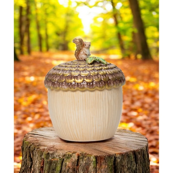 Ceramic Squirrel on Top of Acorn Candy Jar, Fall Decor, Christmas Decor, Farmhouse Kitchen Decor