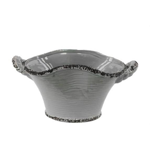 Ceramic Stadium Shaped Tapered Tuscan Pot with Handles - Distressed Gloss Grey, Small