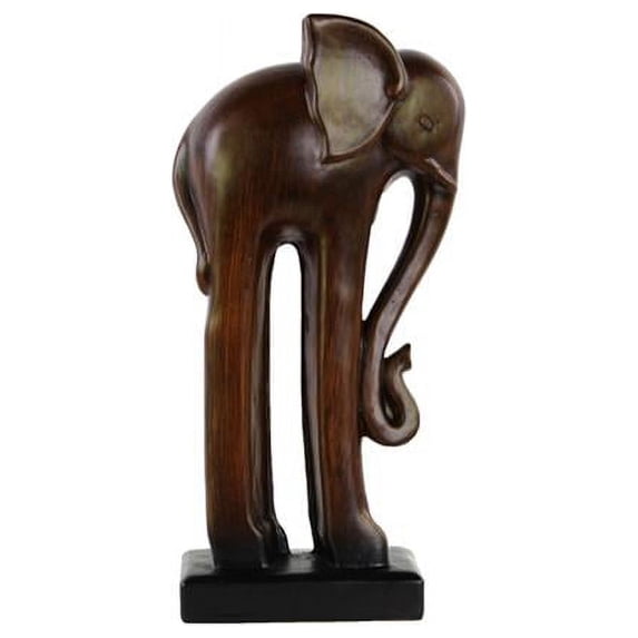 Ceramic Standing Long-Legged Elephant Figurine On Base, Large Glaze - Espresso Brown
