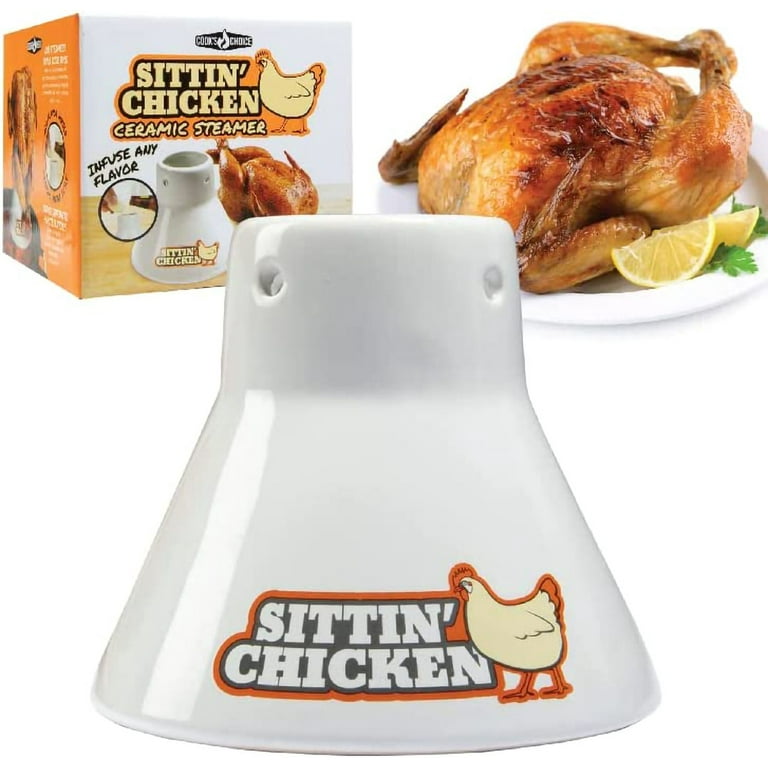 Ceramic Steamer Beer Can Chicken Roaster- Sittin' Chicken Marinade Barbecue  Cooker- Non-Stick Vertical Poultry Steamer Accessory- Infuse delicious BBQ