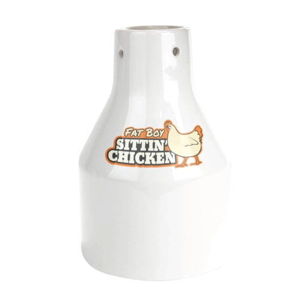 Cook's Choice Fat Boy Sittin' Chicken Ceramic Beer Can Roaster, White, 4 Steam Ports, Dishwasher Safe, for Grill, Oven and Smoker Cooking, 1 Piece